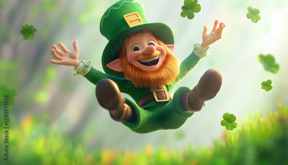 A happy leprechaun falling into the void, St. Patrick's Day concept. A happy leprechaun falling into the void, St. Patrick's Day concept.