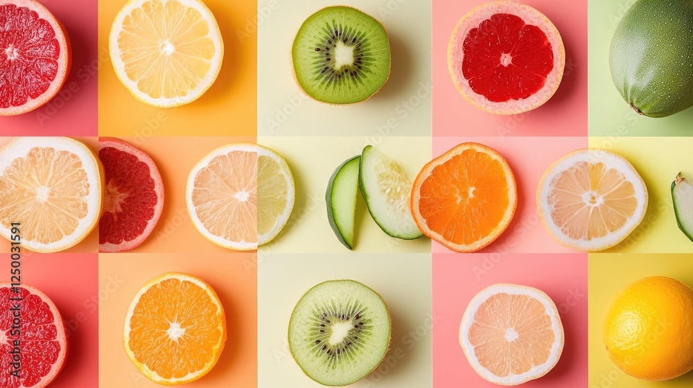 Obraz premium Fresh Vibrant Collage of Colorful Fruits and Vegetables for Healthy Living Campaigns