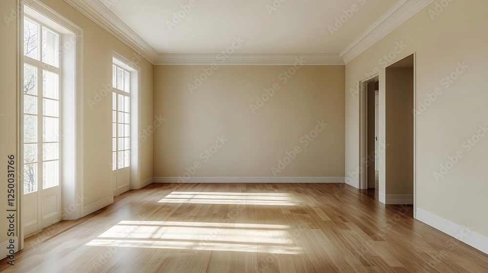 Fototapeta premium Spacious Empty Room with Natural Light Streaming through High Windows : Generative AI