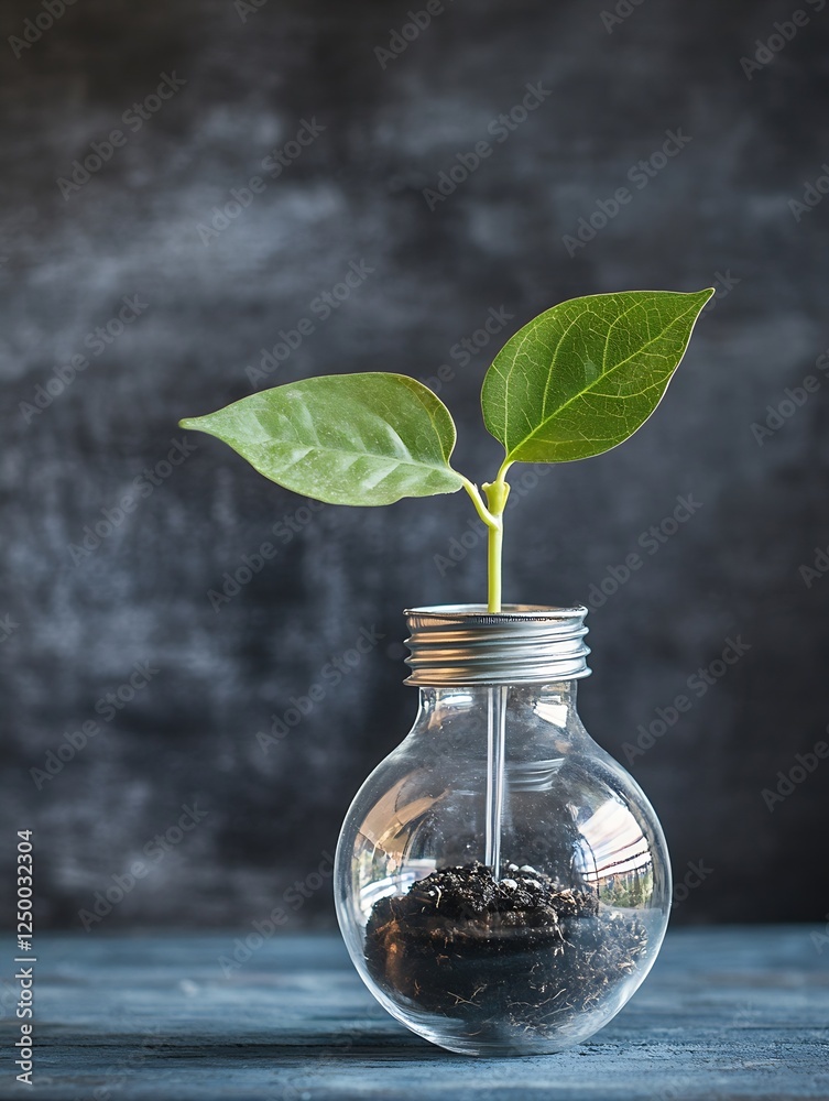 Young Green Plant Growing in a Light Bulb Vase on Dark Background for Eco-Friendly Home Decor : Generative AI Young Green Plant Growing in a Light Bulb Vase on Dark Background for Eco-Friendly Home Decor : Generative AI