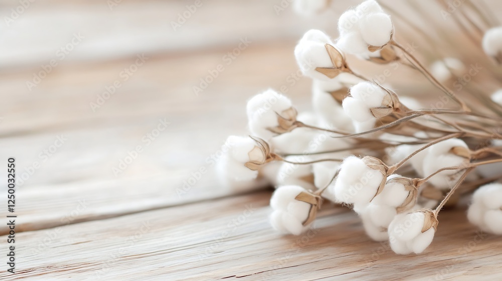 Minimalist Cotton Flower Arrangement On Rustic Wooden Surface : Generative AI Minimalist Cotton Flower Arrangement On Rustic Wooden Surface : Generative AI