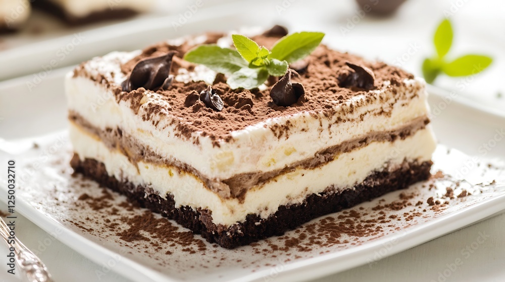 Decadent Chocolate Tiramisu Dessert Layered with Cream and Cocoa Dusting : Generative AI Decadent Chocolate Tiramisu Dessert Layered with Cream and Cocoa Dusting : Generative AI