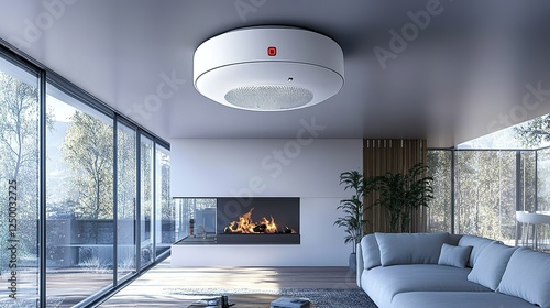 Modern home interior with ceiling mounted smoke detector