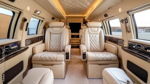 Luxurious Interior of High End Van with Plush Leather Seats : Generative AI