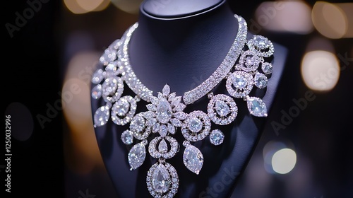 Elegant Luxury Jewelry Necklace Displayed in Soft Focus with Sparkling Gems : Generative AI