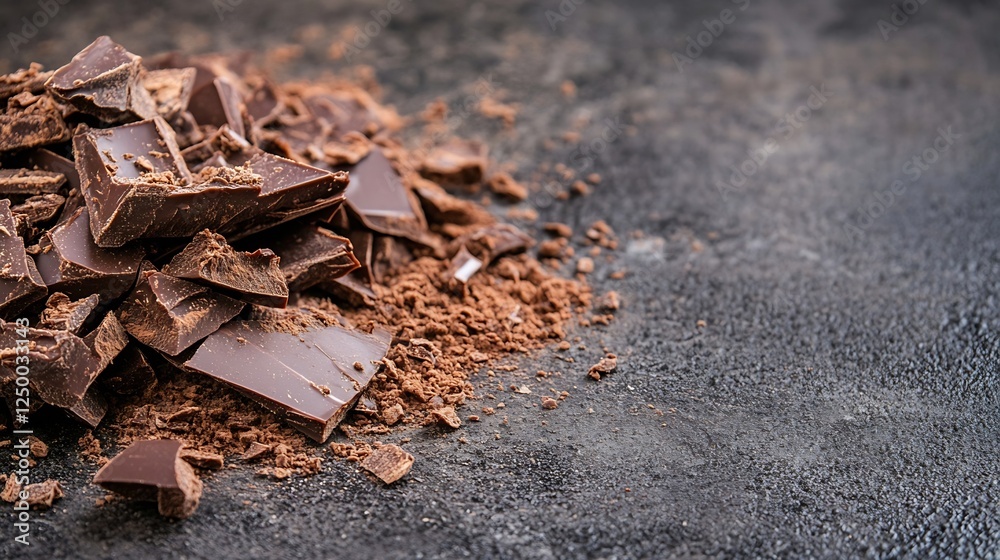 Rich Dark Chocolate Pieces Crumbled on a Textured Surface for Gourmet Treats : Generative AI Rich Dark Chocolate Pieces Crumbled on a Textured Surface for Gourmet Treats : Generative AI