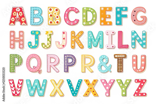 Colorful alphabet letters, decorative, design, patterns