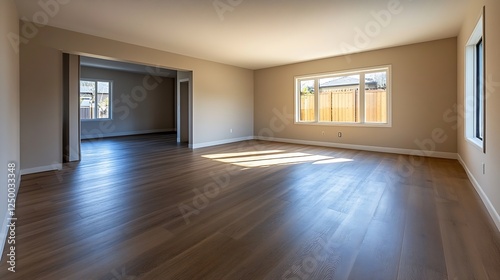 Bright and Spacious Empty Room with Natural Light Streaming Through Windows : Generative AI