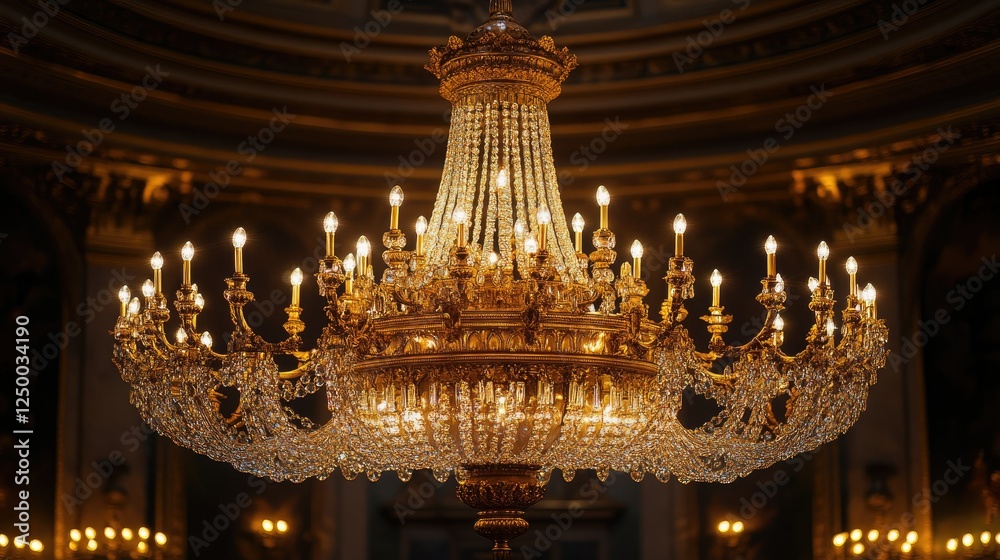 Obraz premium Elegant Crystal Chandelier Illuminates Grand Room