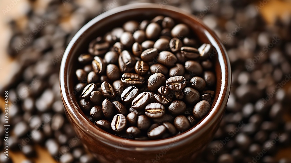 Fototapeta premium Freshly roasted coffee beans in a bowl creating an inviting atmosphere for coffee lovers : Generative AI