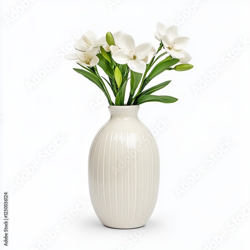 Elegant White Flowers in Cream Colored Vase for Home Décor photo