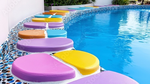 Colorful Poolside Steps Leading to Refreshing Water Oasis