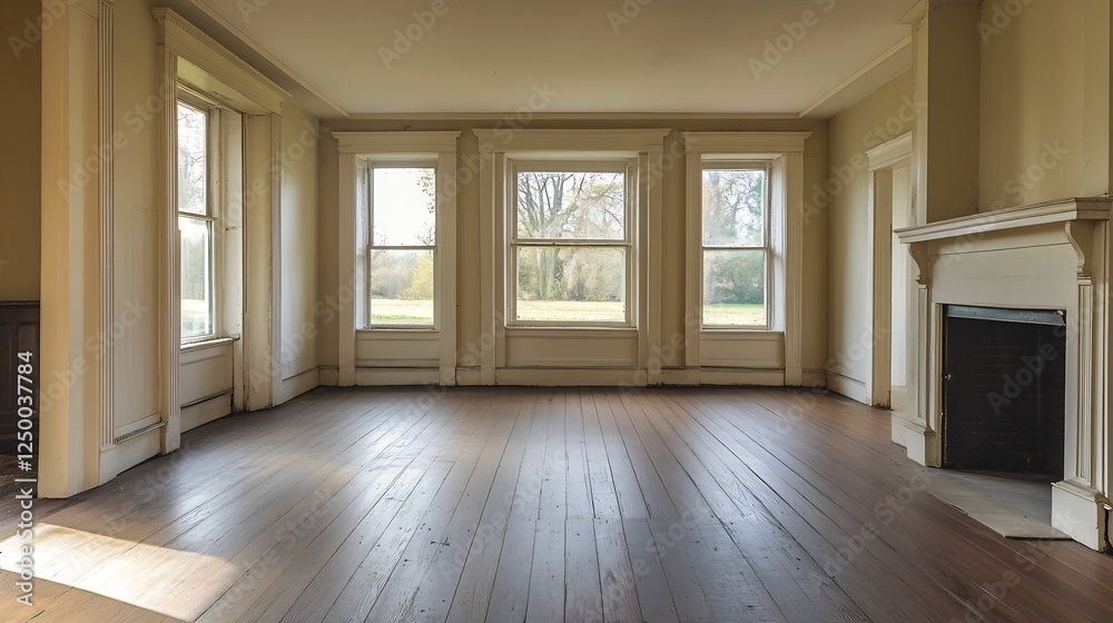 Bright Room with Large Windows and Wooden Floor Revealing Natural Light : Generative AI Bright Room with Large Windows and Wooden Floor Revealing Natural Light : Generative AI