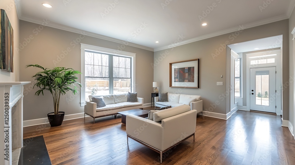 Fototapeta premium Stylish modern living room with natural light and elegant furniture and decor : Generative AI