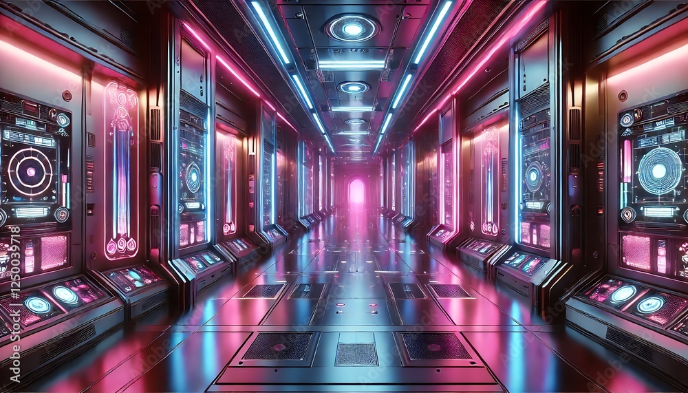 © Marco - Futuristic Sci-Fi Corridor with Neon Lights and High-Tech Panels © Marco - Futuristic Sci-Fi Corridor with Neon Lights and High-Tech Panels