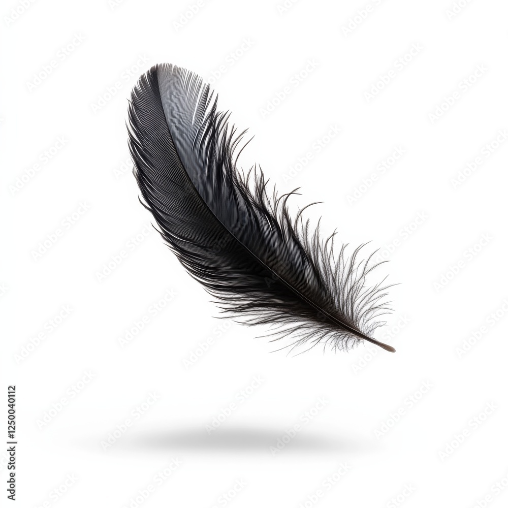 Black feather floating in the air isolated on white background Black feather floating in the air isolated on white background