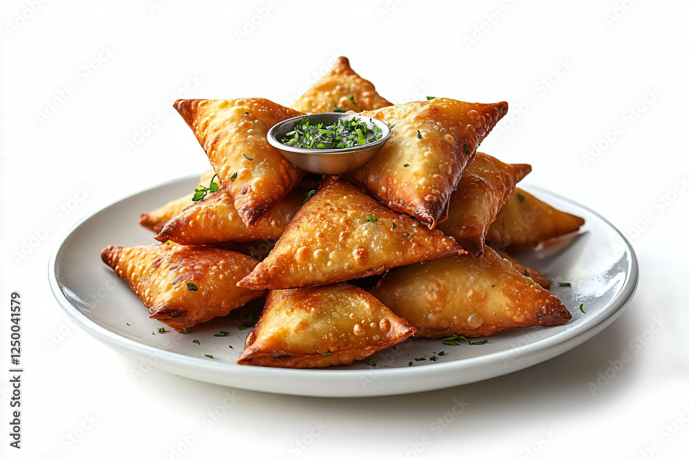 A visually appealing stack of crispy samosas, perfect for promoting Indian cuisine, catering events, or embedding in menus. Ideal for festive occasions and food photography. A visually appealing stack of crispy samosas, perfect for promoting Indian cuisine, catering events, or embedding in menus. Ideal for festive occasions and food photography.