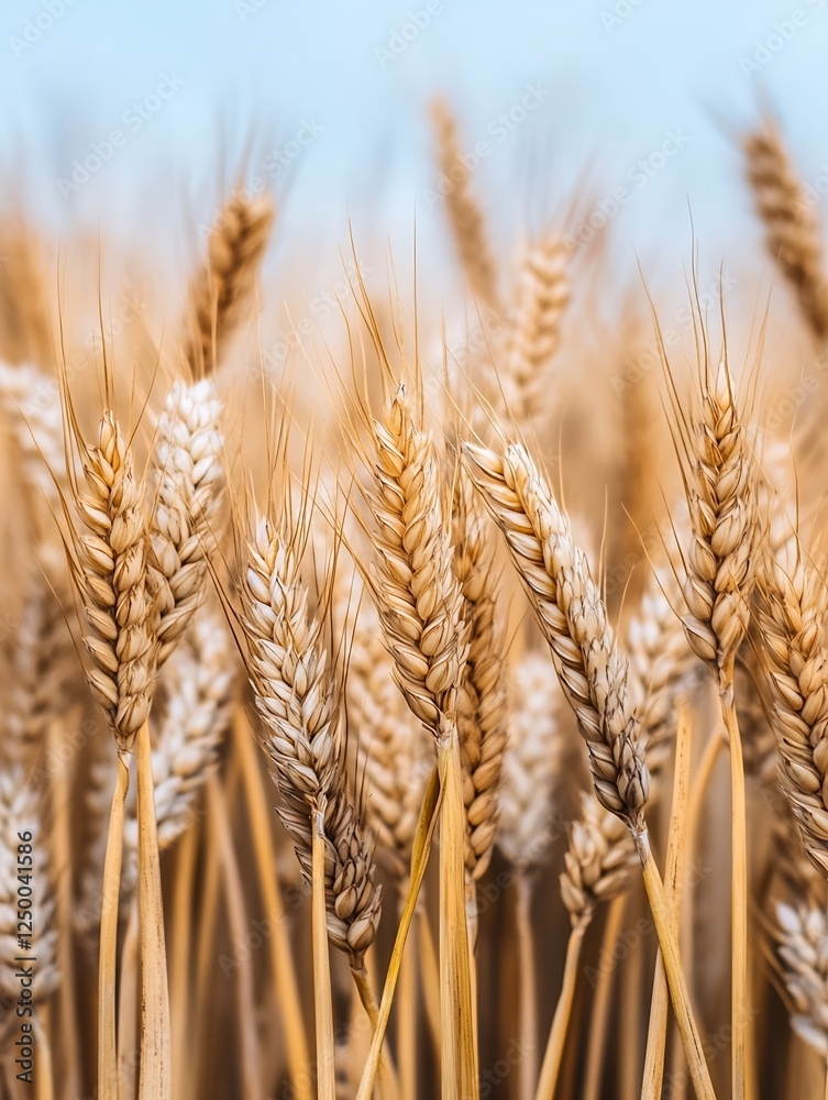 Golden Stalks of Wheat in Field Under Clear Blue Sky Symbolizing Harvest : Generative AI Golden Stalks of Wheat in Field Under Clear Blue Sky Symbolizing Harvest : Generative AI