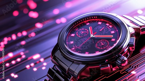 Futuristic Black Watch on Vibrant Abstract Technology Background photo