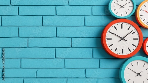 Wallpaper Mural Colorful Wall Clocks on Vibrant Blue Background with Texture Torontodigital.ca