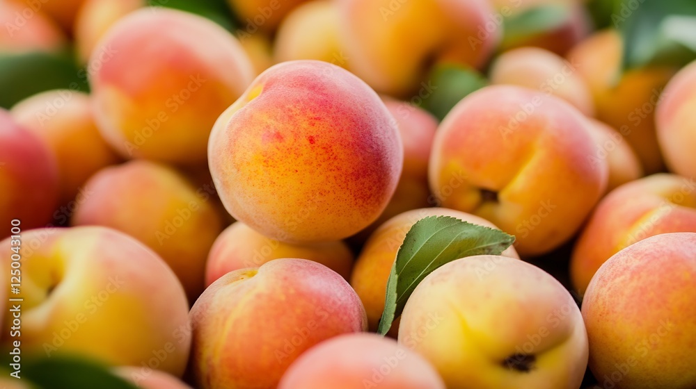 Fresh and Juicy Peaches Piled Up in a Lush Market Setting with Green Leaves : Generative AI Fresh and Juicy Peaches Piled Up in a Lush Market Setting with Green Leaves : Generative AI