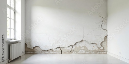 A Room with a Damaged Wall, Showing Extensive Cracking and Deterioration, Needs Renovation