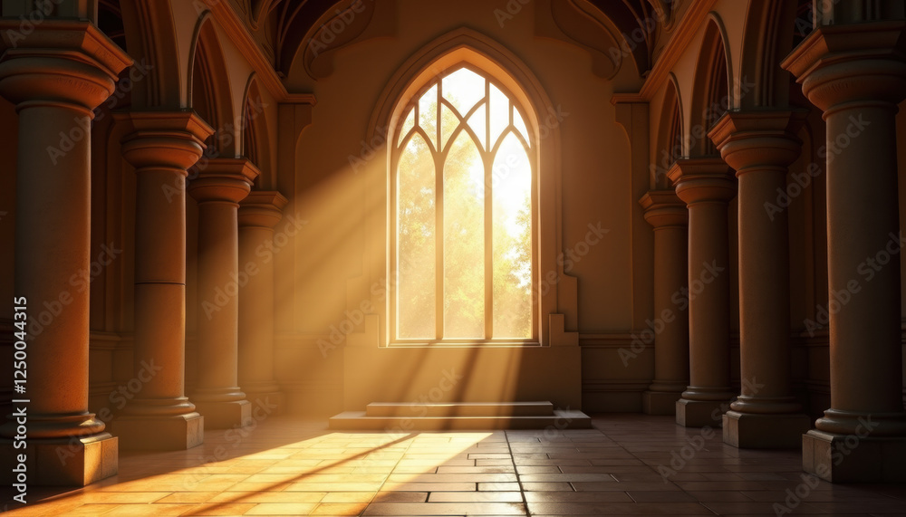 Obraz premium Ancient Church Window with Divine Light Rays