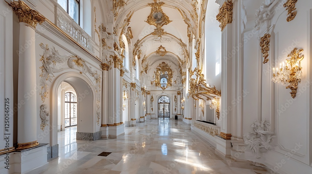 Fototapeta premium Magnificent Elegant Interior of a Luxurious Palace with Ornate Architectural Details : Generative AI