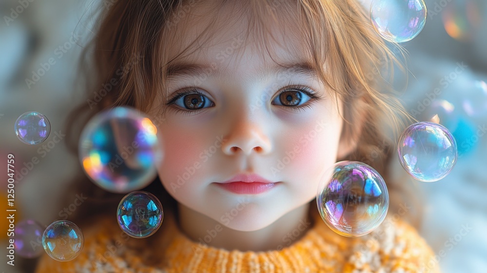 Cheerful Child Enjoys a Playful Moment Blowing Bubbles Cheerful Child Enjoys a Playful Moment Blowing Bubbles