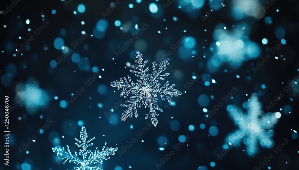 Fototapeta premium Winter's Delicate Beauty: Intricate Snowflake Patterns Unveiled in Stunning Detail During a Gentle Snowfall