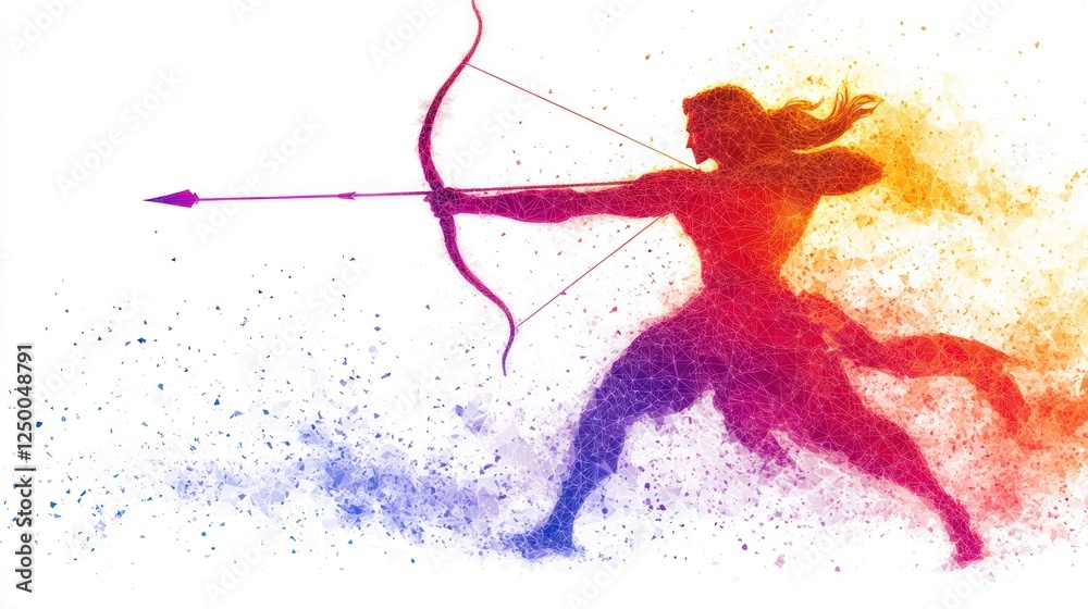 Fototapeta premium Colorful warrior aiming bow and arrow.