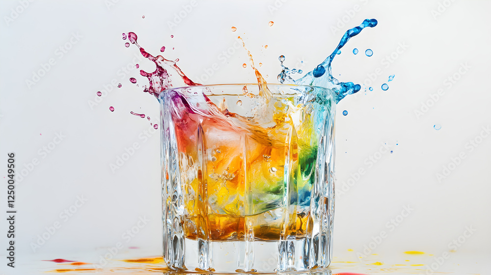 Colorful cocktail splashes around a crystal cocktail glass Colorful cocktail splashes around a crystal cocktail glass