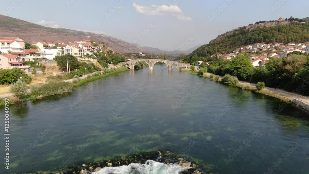Stream of Trebisnjica River. Main River in West Bosnian City, Trebinje. Drone Shot Stream of Trebisnjica River. Main River in West Bosnian City, Trebinje. Drone Shot