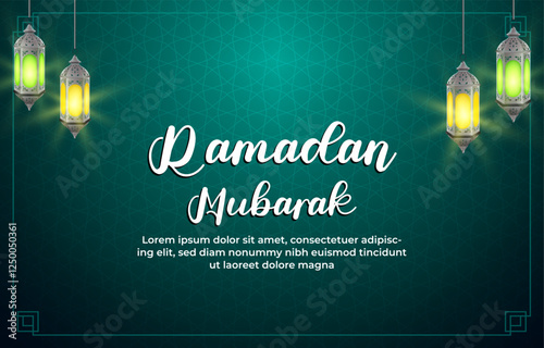 ramadan mubarak template banner with beautiful islamic ornament with green background design 12