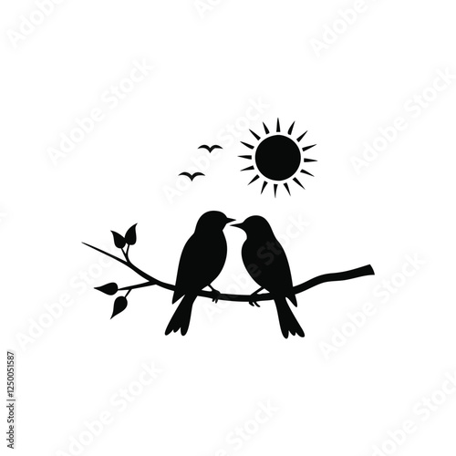 bird, tree, illustration, vector, animal, branch, birds, cartoon, nature, cute, design, drawing, silhouette, flower, spring, love, nest, beak, winter, wildlife, art, black, fly, bullfinch, wild
