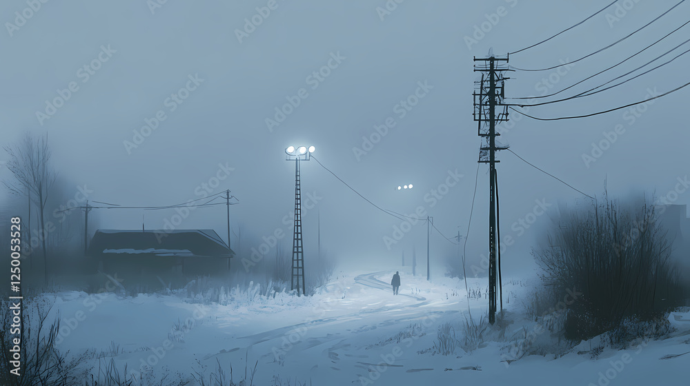 Frozen landscapes under a blanket of fog, stillness interrupted. Emotion-Driven Landscapes. Illustration Frozen landscapes under a blanket of fog, stillness interrupted. Emotion-Driven Landscapes. Illustration