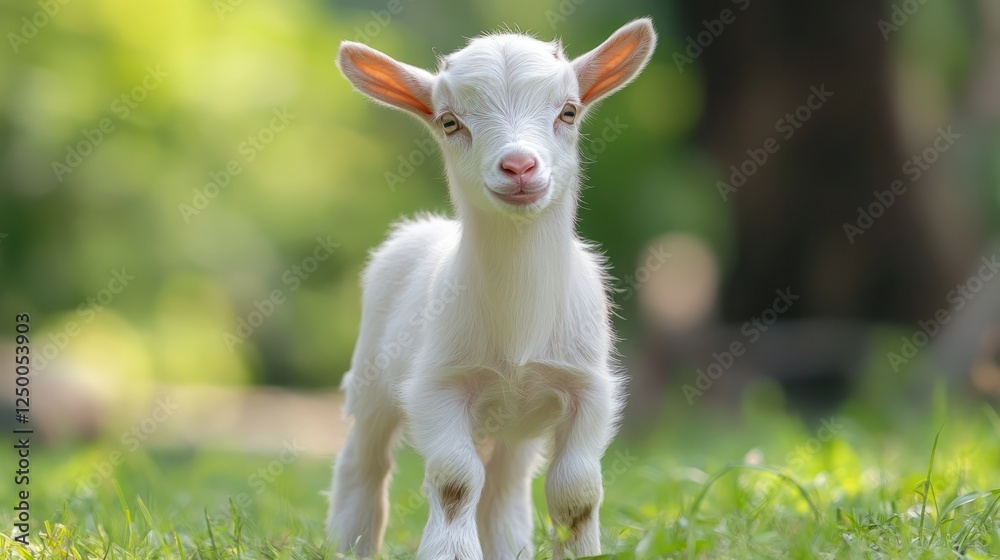 Adorable baby goat in a green pasture Adorable baby goat in a green pasture