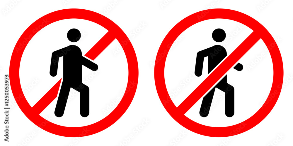 Do not walk or strolling icon vector, restricted areas, no entry zones, and safety signs Do not walk or strolling icon vector, restricted areas, no entry zones, and safety signs