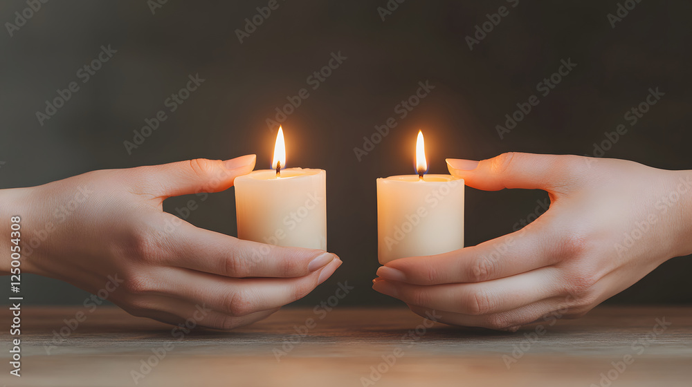 Hands lifting glowing candles together, symbolizing unity and warmth Hands lifting glowing candles together, symbolizing unity and warmth