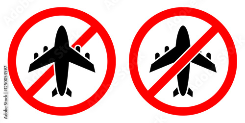 do not use plane or Prohibited airplane sign vector icon, no airplanes or forbidden flight, no fly zones, travel restrictions, and aviation bans