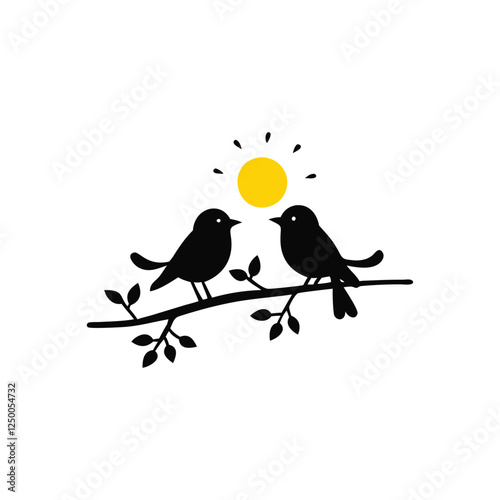 Valentine Day Love bird, tree, vector, illustration, branch, birds, nature, cartoon, spring, animal, cute, love, design, silhouette, art, leaf, animals, drawing, card, flower, wing, decoration