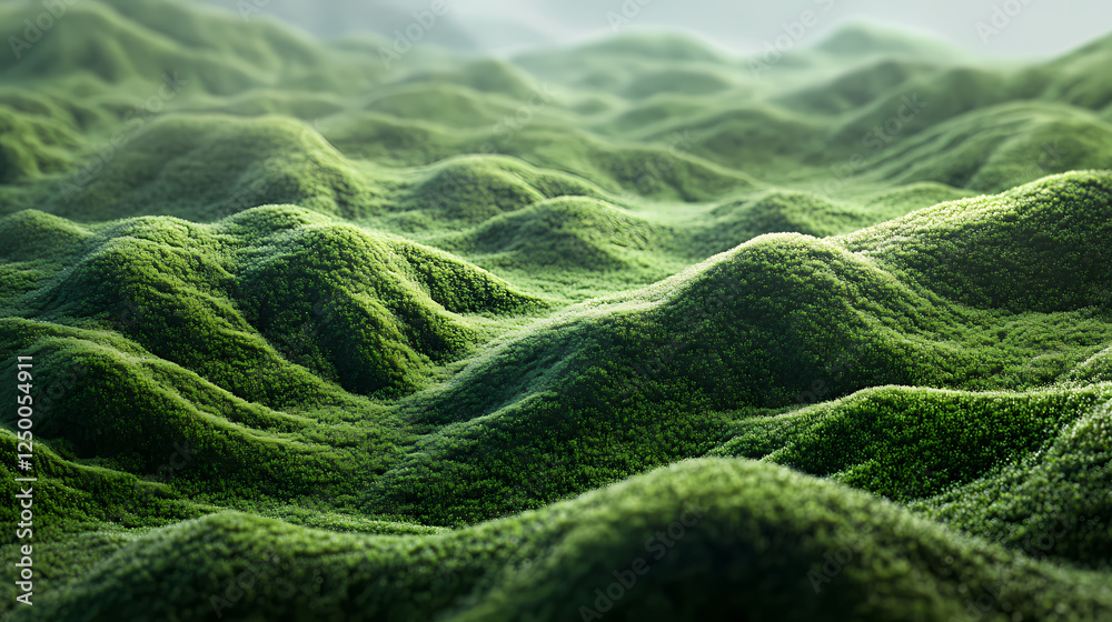 Miniature green landscape with small hills and valleys , valleys, landscapes. Emotion-Driven Landscapes. Illustration