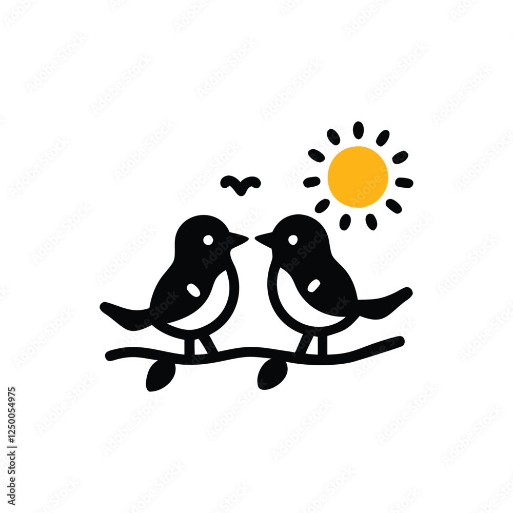 Obraz premium Valentine Day Love bird, tree, vector, illustration, branch, birds, nature, cartoon, spring, animal, cute, love, design, silhouette, art, leaf, animals, drawing, card, flower, wing, decoration