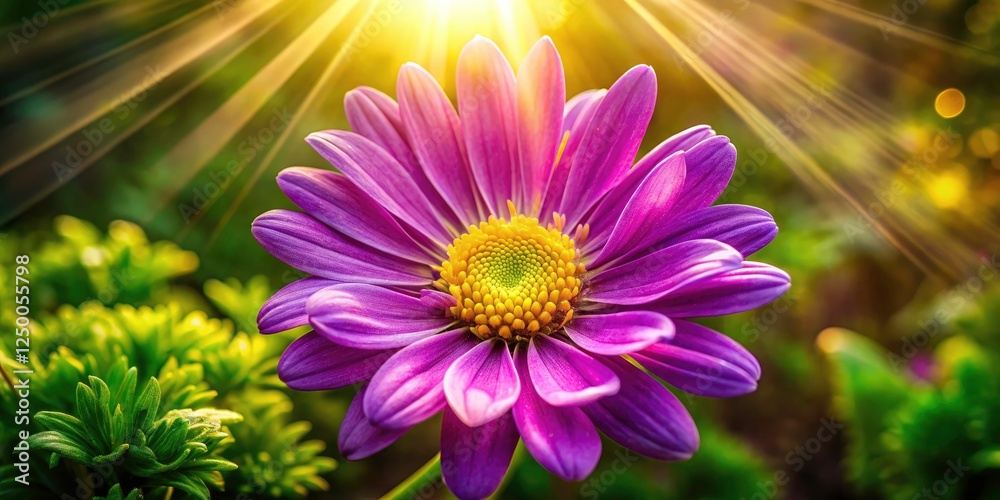 Obraz premium Sunlit meadow ablaze with vibrant purple flowers, captured from above by drone.