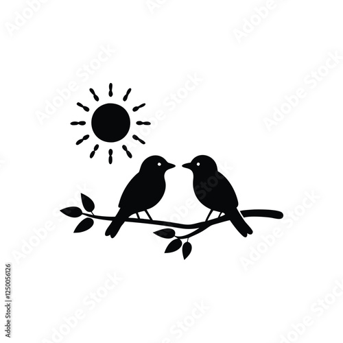 Valentine Day Love bird, tree, vector, illustration, branch, birds, nature, cartoon, spring, animal, cute, love, design, silhouette, art, leaf, animals, drawing, card, flower, wing, decoration