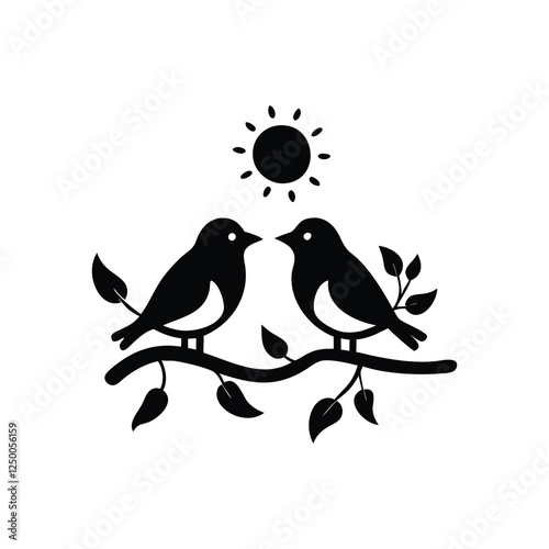 Valentine Day Love bird, tree, vector, illustration, branch, birds, nature, cartoon, spring, animal, cute, love, design, silhouette, art, leaf, animals, drawing, card, flower, wing, decoration