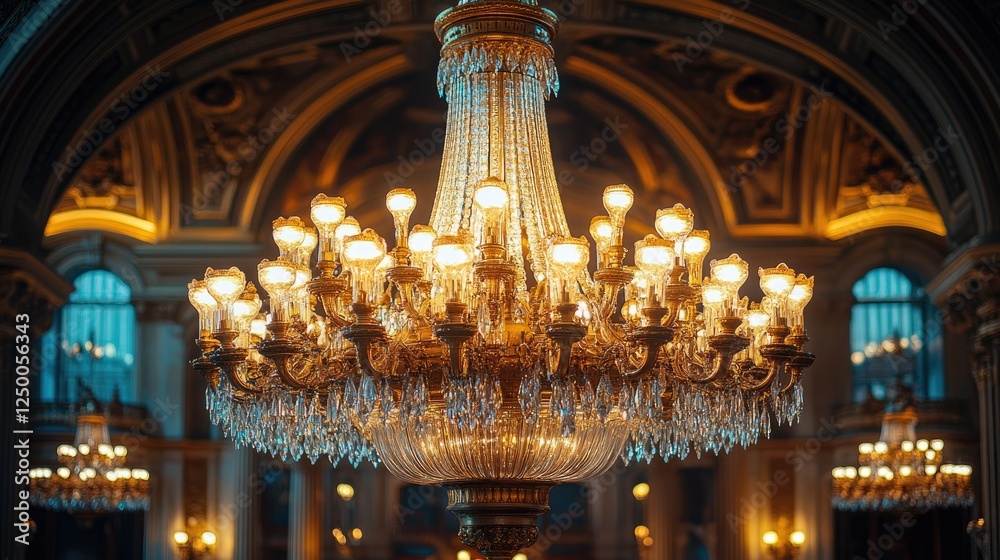 Obraz premium Grand Crystal Chandelier Illuminates Ornate Hall