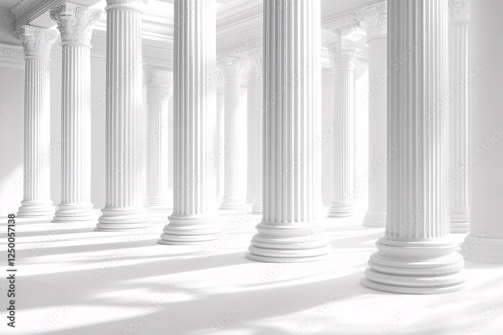 White classical columns stand in a bright room White classical columns stand in a bright room