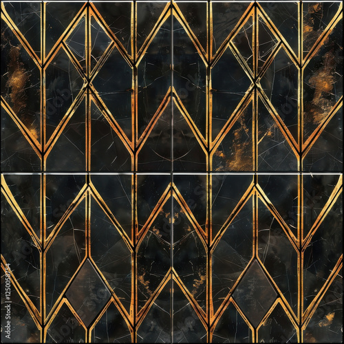 Black and gold Art Deco tiles featuring sharp angular geometric patterns evoke elegance and sophistication in design