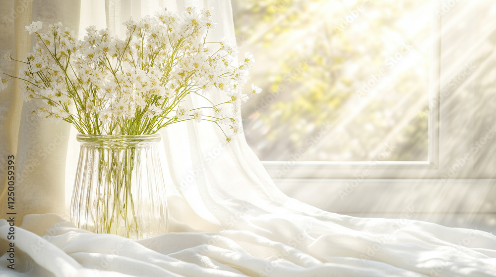 A modern arrangement of fresh spring flowers in a glass vase for International Women's Day, featuring a soft pastel color palette and natural window light with a clean white background, showcasing con A modern arrangement of fresh spring flowers in a glass vase for International Women's Day, featuring a soft pastel color palette and natural window light with a clean white background, showcasing con
